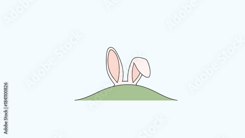 Minimalist Easter Bunny Ears Peeking Over Green Hillside Vector Illustration