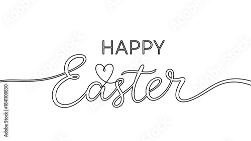 Elegant single-line drawing of the words Happy Easter with a heart accent on the letter 'a'.