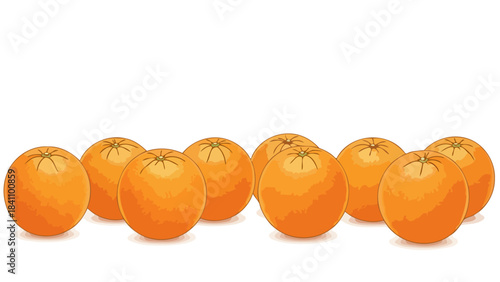Group of Ripe Oranges in a Row, Fresh Citrus Fruits, Healthy Food Background
