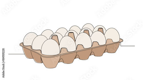 Minimalist Art Illustration of a Dozen White Eggs in a Cardboard Carton