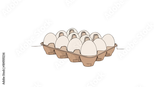 Minimalist Art Illustration of a Dozen White Eggs in a Cardboard Carton