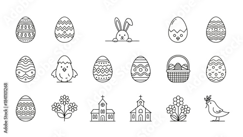 Easter Icons Collection: Easter Eggs, Bunny, Chick, Flowers, Churches, Bird
