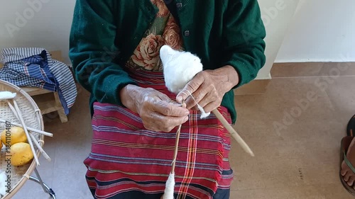 A Handloom Weaver preparing handspun yarns in India.	

