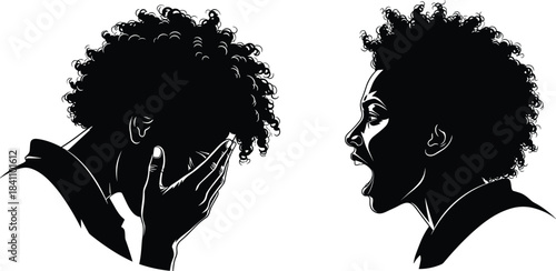 Silhouettes of Emotional Conflict Between Two People Showing Distress and Aggression, Representing Tension, Confrontation, and Mental Health Awareness