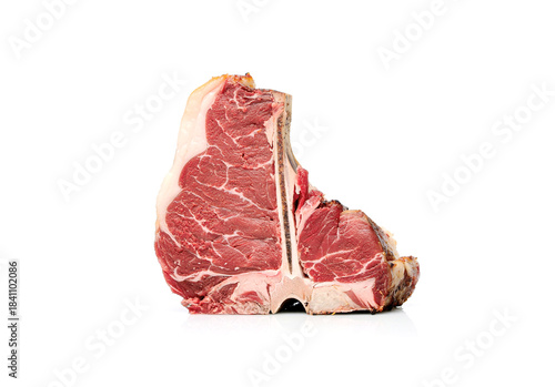 sliced raw beef steak isolated on white background