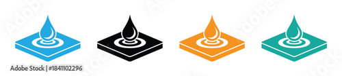 Water droplet fall fx logo animation. Moisture drop ripple icon vector. Water drop impact icon set in various colors. Set of Water drop icon collection. Flat droplet symbol. Vector Illustration.