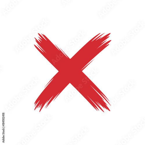 Hand-Drawn Red X Mark Cross with Brush Strokes Vector Illustration