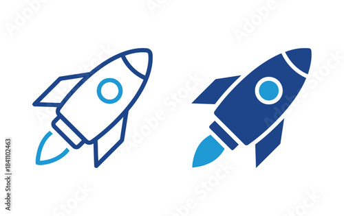 Angled rocket ship white and blue spaceship space