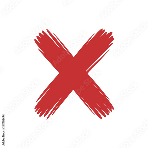 Hand-Drawn Red X Mark Cross with Brush Strokes Vector Illustration