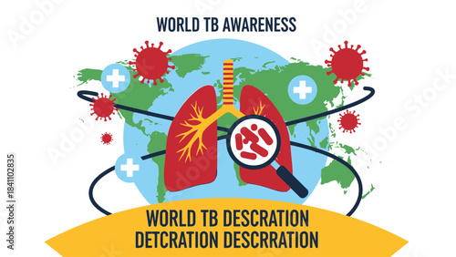 Global Tuberculosis Awareness Concept Illustration with Lungs, Bacteria, and World Map for Public Health Campaign