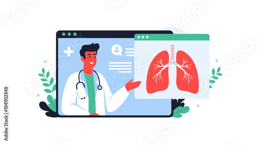Doctor explaining lungs on digital screen illustration