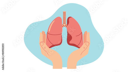 Conceptual graphic of human hands gently supporting healthy lungs, symbolizing respiratory system care and vital organ protection.