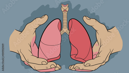 Conceptual Illustration of Hands Gently Protecting Human Lungs and Respiratory System for Health and Wellness