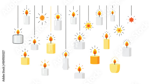 Candle light and shadow art: This image showcases a collection of diverse candle suspended in mid-air, casting a warm and inviting light against the artistic background.