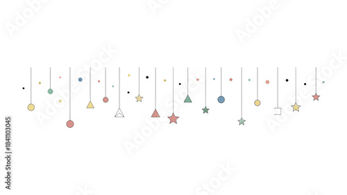 Dreamy Hanging Ornaments: A delicate display of colorful, geometric ornaments gracefully suspended against a clean backdrop, evoking a sense of whimsical charm and gentle festivity.