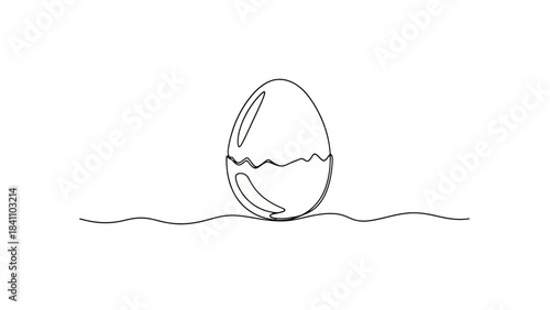 Single Drawing of a Cracked Egg Hatching, Symbolizing New Life and Beginnings