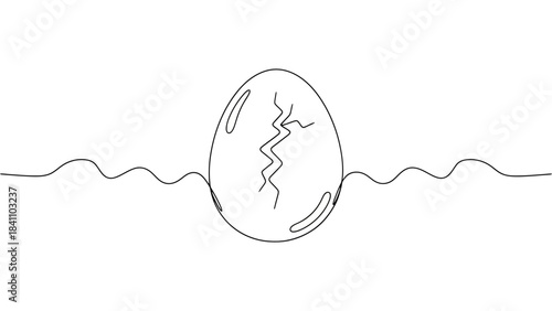 Minimalist single drawing of a cracked egg with wavy lines on the sides