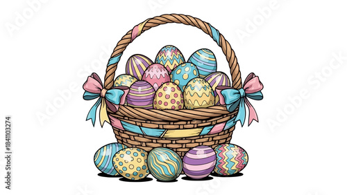 Vibrant Easter Basket Overflowing with Decorative Painted Eggs, Festive Spring Celebration