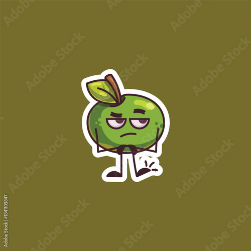 Bored Tired Green Apple Character Illustration