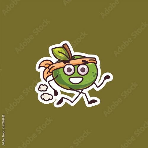 Running Sporty Green Apple Cartoon Sticker