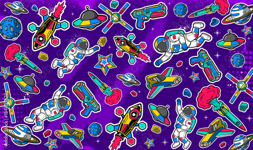 Space background vector illustration in a graffiti style. Colorful pace theme pattern