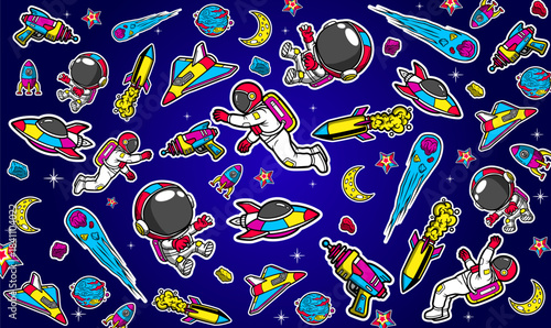 Space background vector illustration in a graffiti style. Colorful pace theme pattern