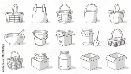 Collection of Outline Containers and Packaging Types in Vector Art Style