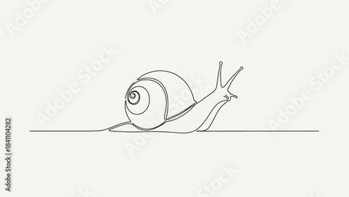 Continuous drawing of a snail moving along a flat, minimalist art