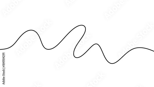 Wavy Black Art Abstract Design on White Background, Smooth Curve Flow