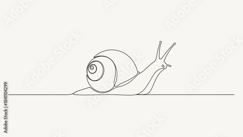 Continuous Drawing of a Snail with a Spiral on a White Background