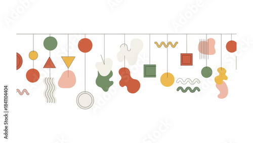 Abstract Art Mobile Display: A captivating display of abstract geometric and organic shapes, suspended in a balanced mobile arrangement, evoking a sense of modern design and artistic expression.