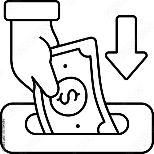 black and white hand inserting money clip art preview