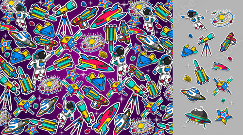 Space background vector illustration in a graffiti style. Colorful pace theme pattern
