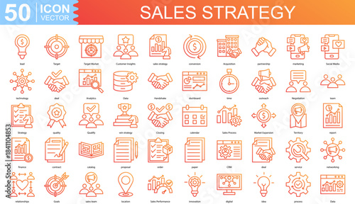 sales strategy icon collection set. Containing conversion, Acquisition, partnership, marketing, Social Media, technology icon
