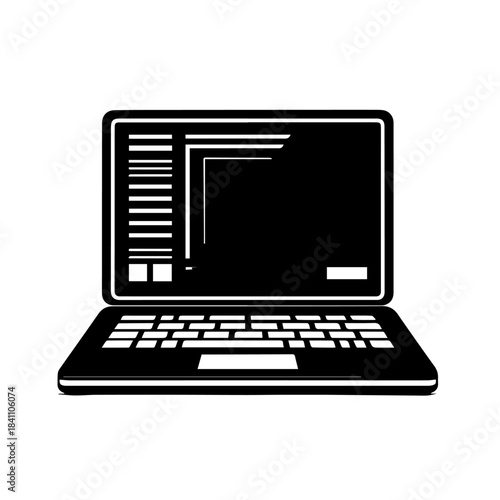 Silver portable laptop computer isolated on a white background with a blank screen and open displaySilver portable laptop computer isolated on a white background with a blank screen and open display