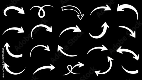 Set of Diverse Hand-Drawn White Arrow Illustrations for Creative Design Graphics