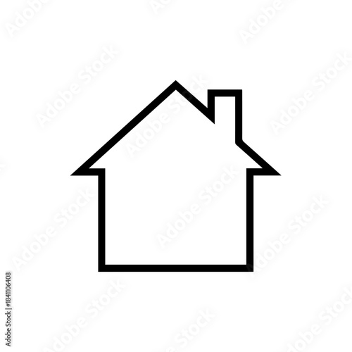 Simple House Icon: A minimalist outline of a house, symbolizing shelter, homeownership, and real estate concepts, featuring a roof, chimney and a simple geometric design.