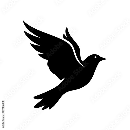 Dove of Peace and Freedom: A silhouette of a dove in mid-flight, representing peace, hope, and freedom, soaring against a pristine backdrop, a symbol of serenity and liberty.