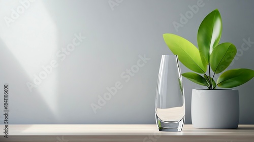 The green plant and a vase. 