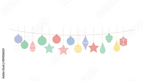 Festive Garland of Ornaments: A charming array of pastel-colored ornaments are strung together, evoking a sense of joy and the anticipation of holidays and celebration.