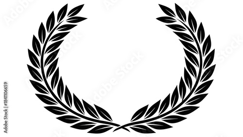 A black and white vector illustration of a laurel wreath