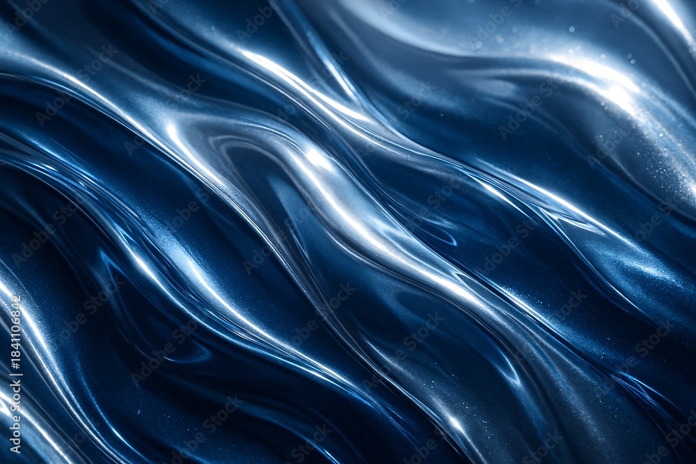 Fototapeta premium Glossy Blue Metallic Wave Texture for Branding, Packaging, Backgrounds, Digital Art, and Product Mockups