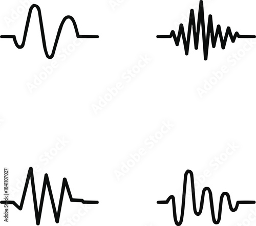 Linear Brainwave Icon Set  Alpha, Beta, Gamma, Delta, and Theta Patterns