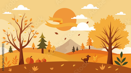 Autumn season banner with colorful falling leaves