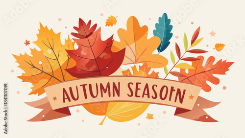 Autumn season banner with colorful falling leaves