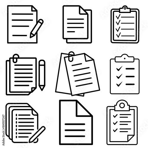 document icons set - Document & Clipboard Line Icon Set