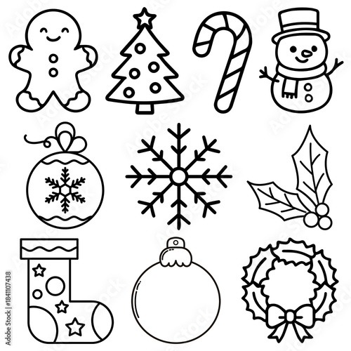 christmas icons set - Christmas Holiday Line Icon Set