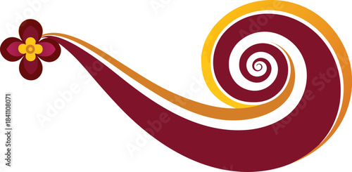 Abstract swirling floral design with maroon and gold colors