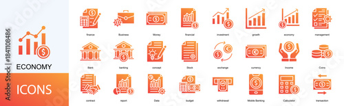 economy icon collection set. Containing finance, Business, Money, financial, investment, growth icon