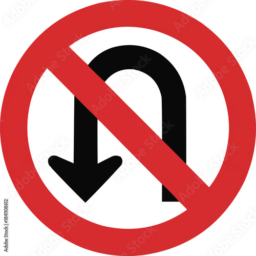 Free Download No U-Turn Sign  Red Prohibition Circle with Black U-Turn Arrow and Diagonal Line - GFXLoad
